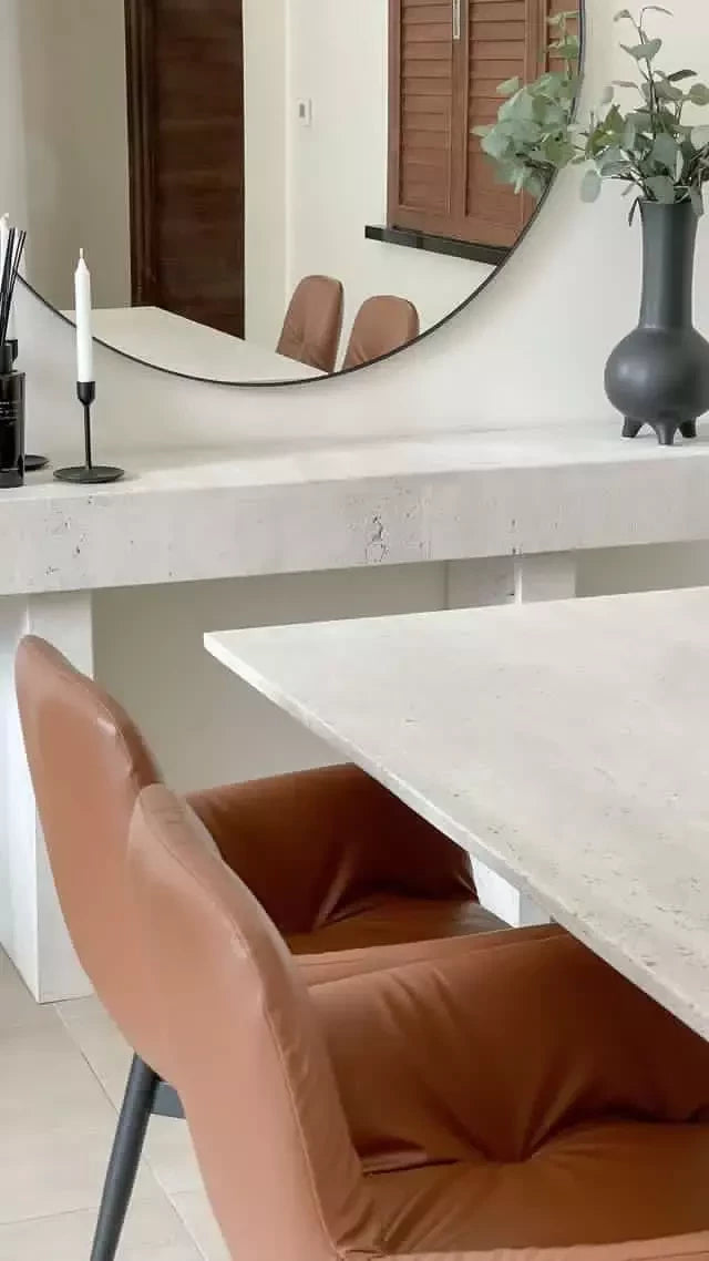 6 Seater Dining Table Light Travertine 160x90x75