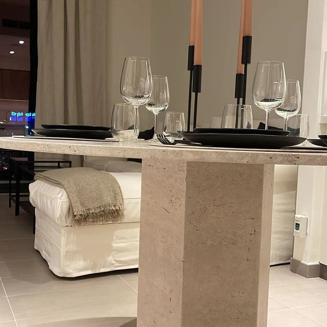 Hexago travertine Round dining Table 120x120x75