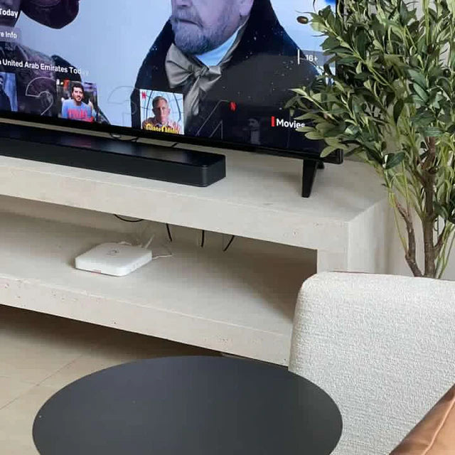 Light Travertine Tv table with shelf 200x40x50