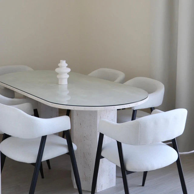 Oval Dining Table Light Travertine 180x90x75