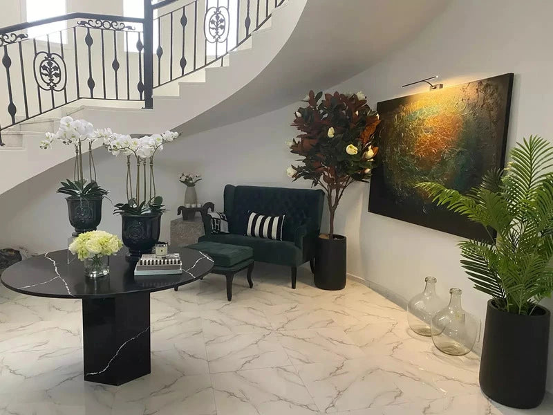 Round Entrance Dining Table Black Marquina 130x75