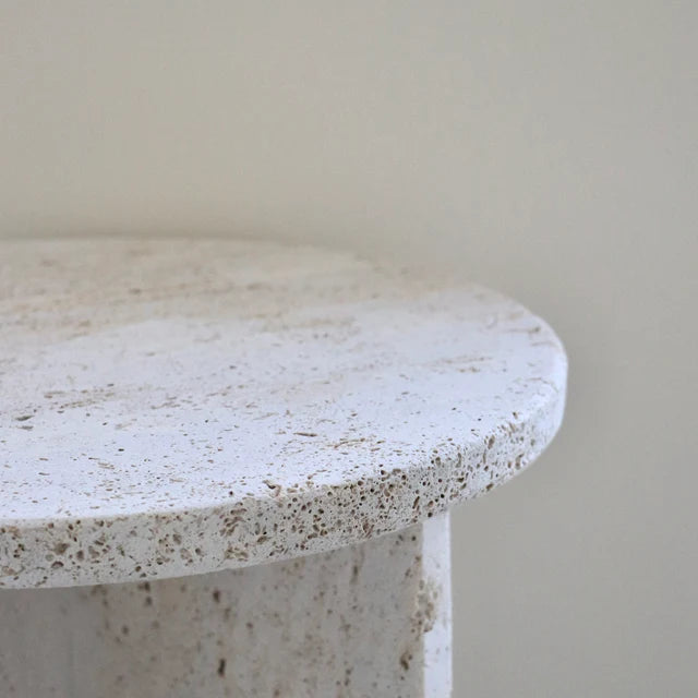 Round Light travertine Side table 40x40x50