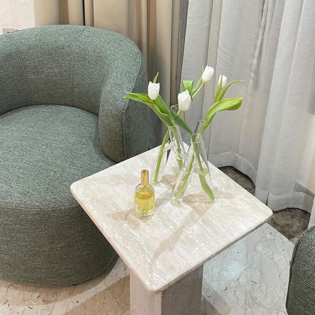 Square Light travertine side table 45x45x52