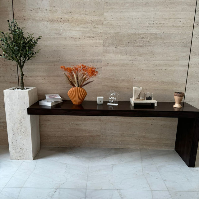 Travertine Planter with wooden Console