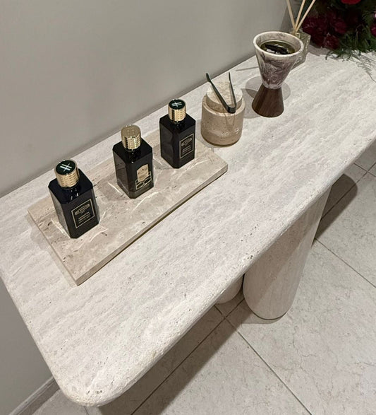Travertine Round Base Console - 130x40x85