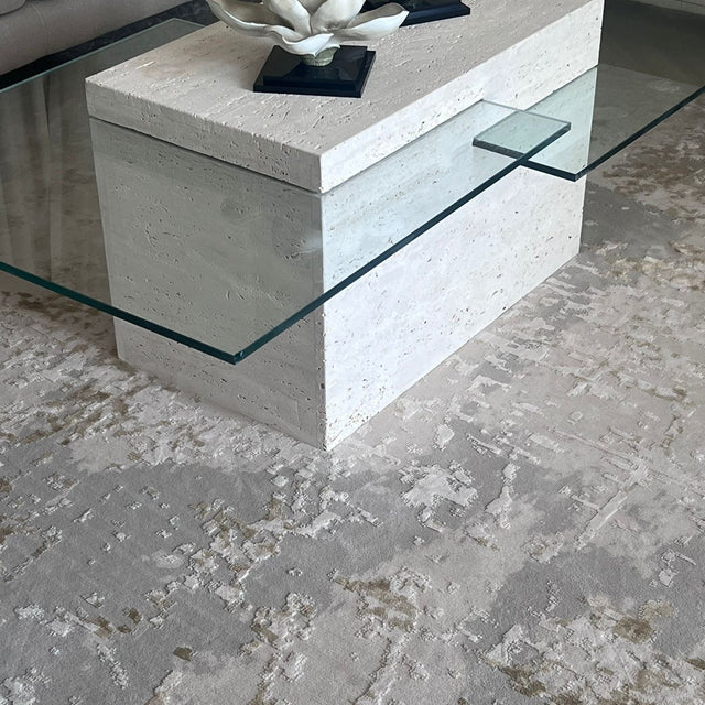 Modern Travertine & Glass Coffee Table – 140×70×45 cm