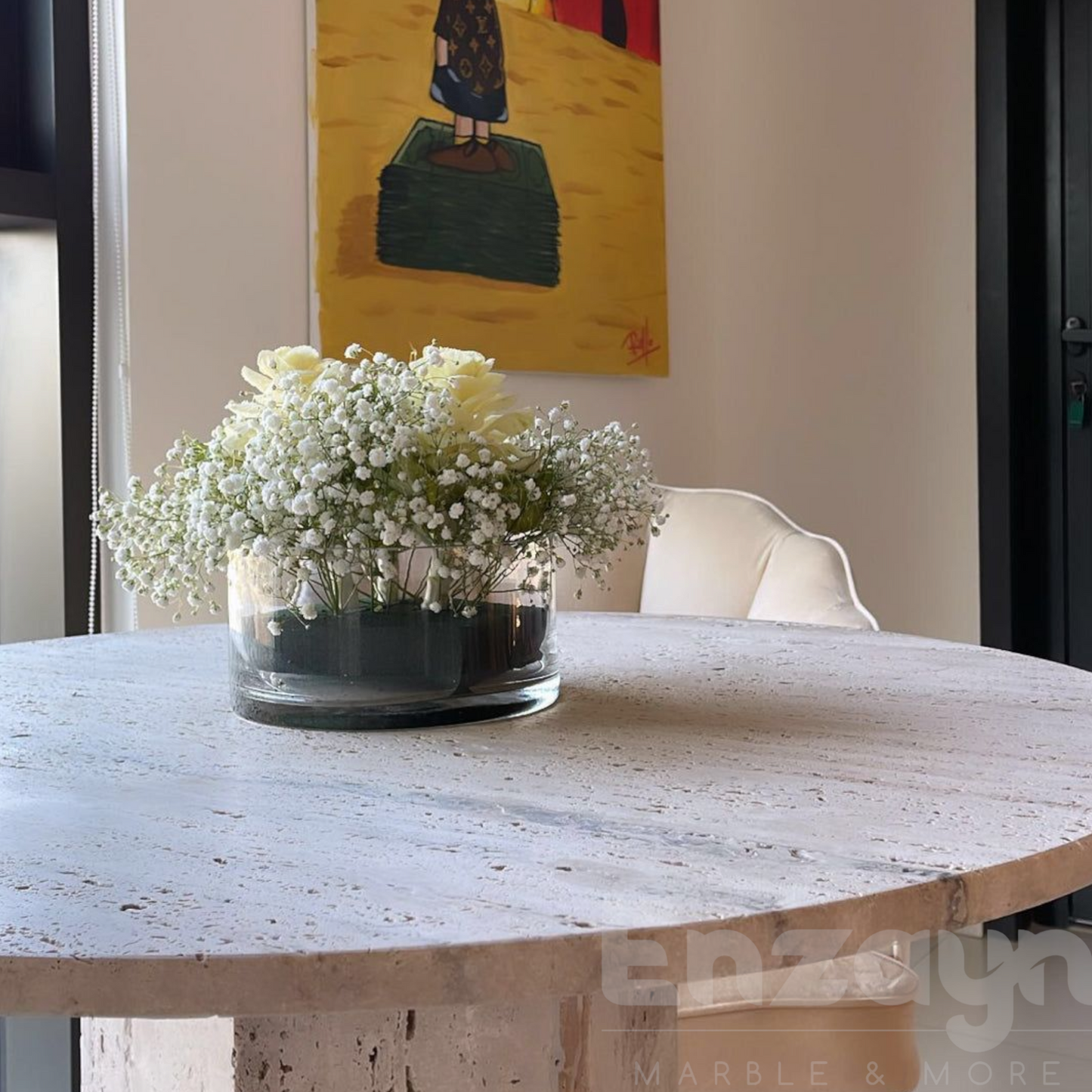 Light Travertine Dining Table – 90×90×75 cm