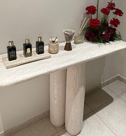 Travertine Round Base Console - 130x40x85